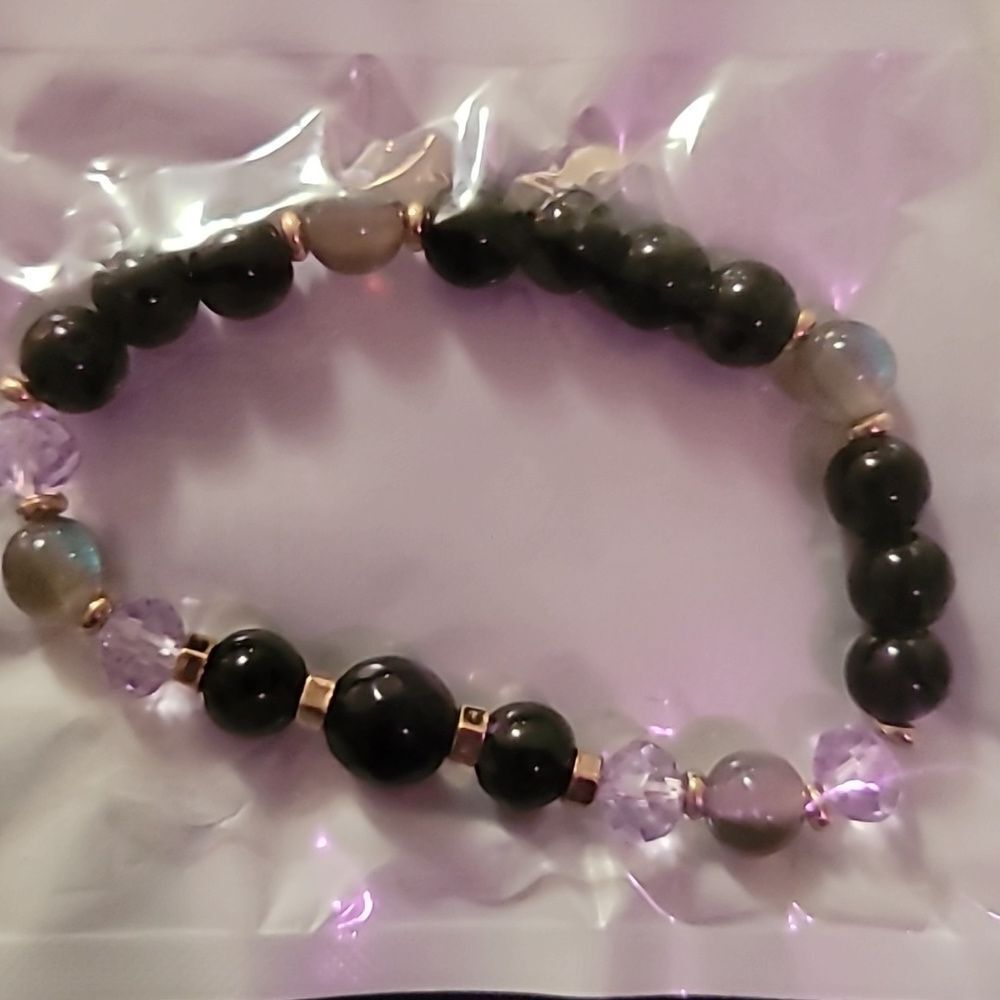 Gold Accent Princess Galaxy Black Beaded Royal bracelet
